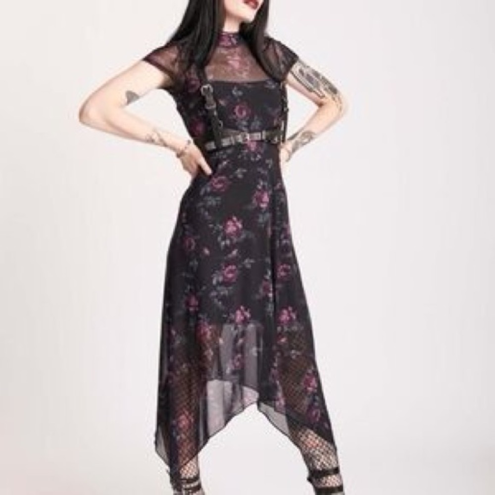 Midnight Hour Floral Mesh Midi Dress, small